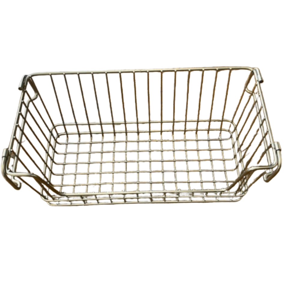 Silver metal organizing basket with handles
